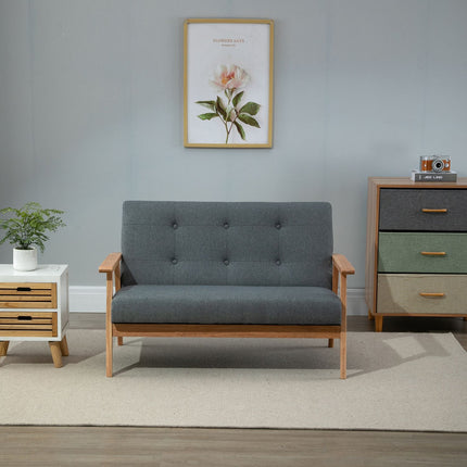 Divvietīgs dīvāns ar polsterējumu, kompakts dizains, divvietīgs, auduma dīvāns, divvietīgs, lins un gumijkoks, pelēks, 115x66,5x73 cm