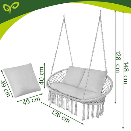Dubultās stārķa ligzdas šūpoles, celtspēja 300 kg, 3 spilveni