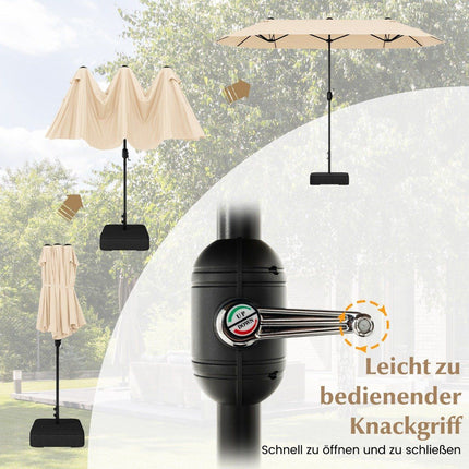 Divkāršs saulessargs ar statīvu 400 x 200 cm, liels saulessargs XXL bēšā krāsā