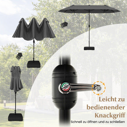Divkāršs saulessargs ar statīvu 400 x 200 cm, liels saulessargs XXL pelēks