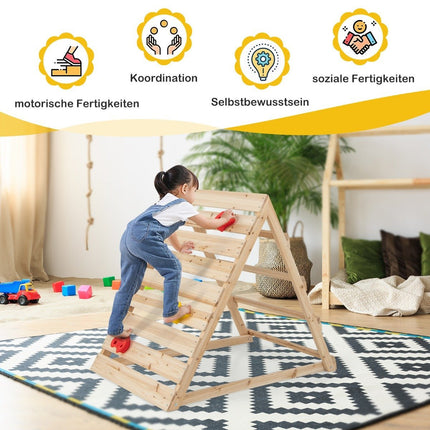 Divpusēja koka kāpšanas rotaļlieta ar kāpšanas akmeņiem un kāpšanas kāpnēm, 112 x 70 x 96 cm, dabīga