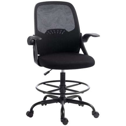 Drafting Chair with Foot Ring and Adjustable Lumbar Support, Black, Mesh Back