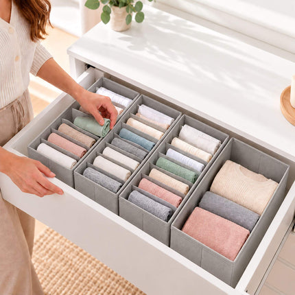 Drawer Organiser 8-Piece Set with Divider Boxes, Light Grey, Non-Woven Fabric