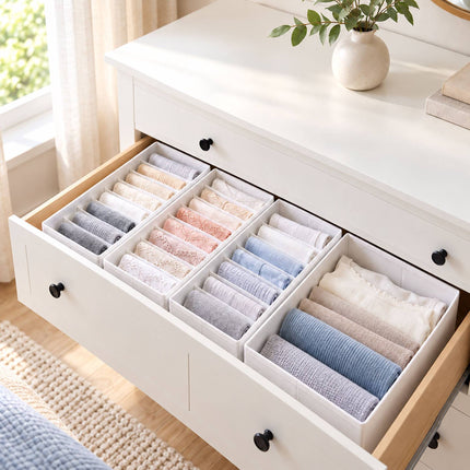 Drawer Organiser 8-Piece Set with Divider Boxes, White, Non-Woven Fabric