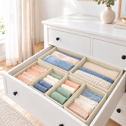 Drawer Organiser Boxes 16-Piece Set in 3 Sizes, Cream, Non-Woven Fabric