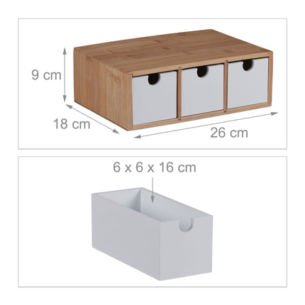 Atvilktņu kaste no bambusa un MDF ar 3 nodalījumiem
