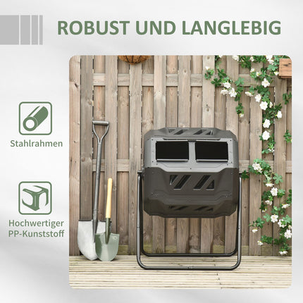 160L Double Chamber Rotary Garden Composter, Black