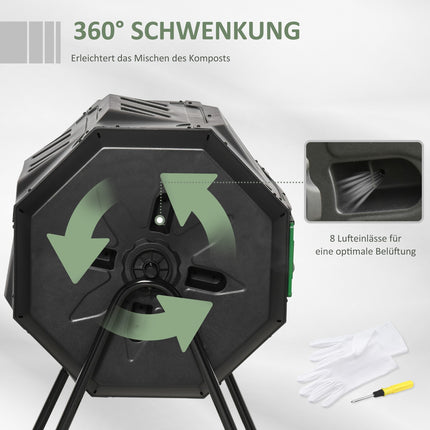 160L Double Chamber Rotary Garden Composter, Black