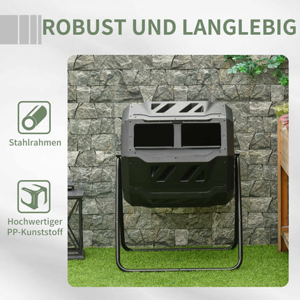Divkameru komposta tvertne, 160 l, tērauds un plastmasa