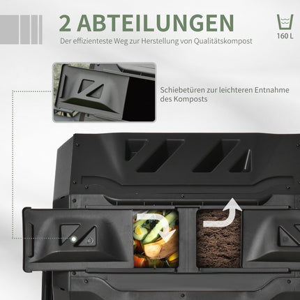 Divkameru komposta tvertne, 160 l, tērauds un plastmasa