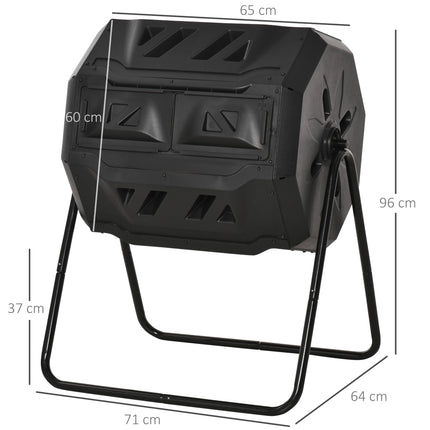 Divkameru komposta tvertne, 160 l, tērauds un plastmasa