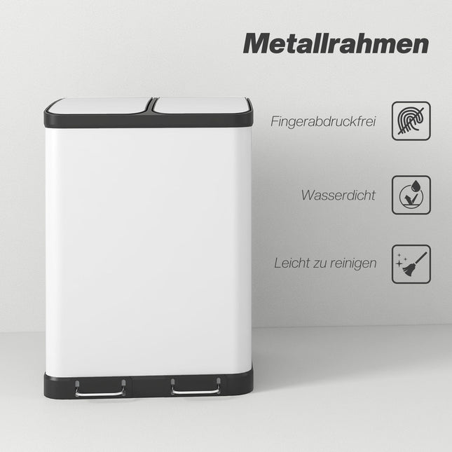 Dual Compartment Trash Can, 2 x 30L, Pedal, Grey