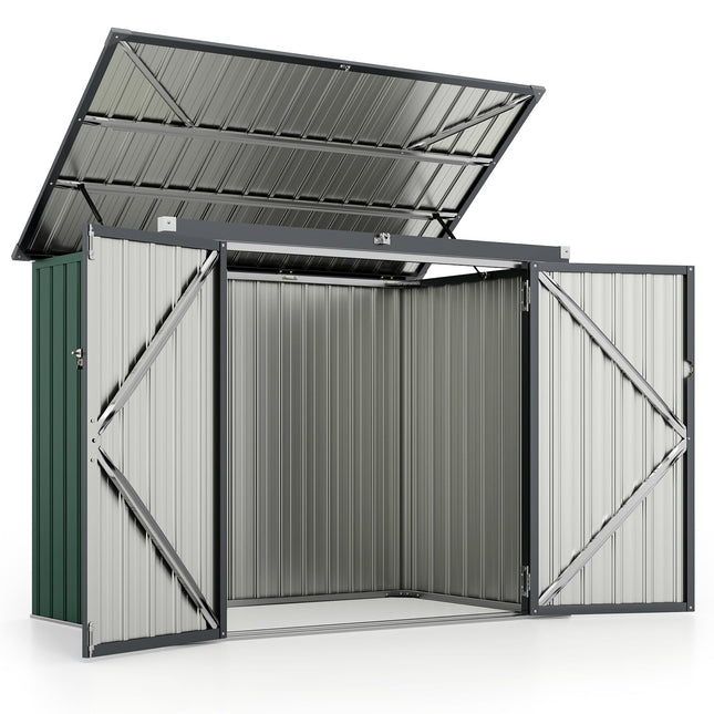 Dual Trash Can Storage Shed, Galvanized Metal, 172x95.5x130 cm