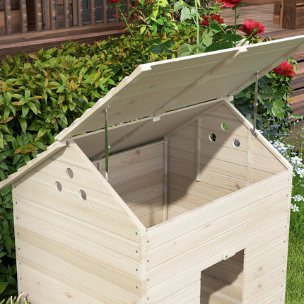 Duck house with sloping roof, raised floor & ramp, spruce wood