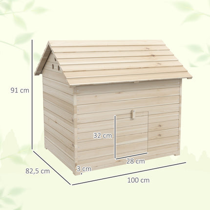 Duck house with sloping roof, raised floor & ramp, spruce wood