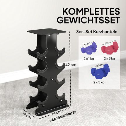 Hanteļu komplekts ar statīvu - 1 kg, 3 kg, 5 kg svari