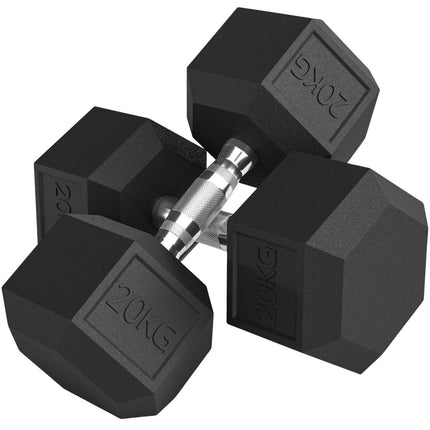Hanteles, rievots rokturis, čuguns, 2 x 20 kg mājas sporta zālei