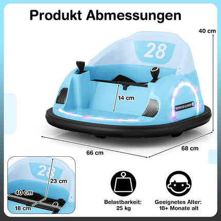Elektriskā 12 V bērnu bufera automašīna ar tālvadības pulti, 360 grādu griešanās, zila