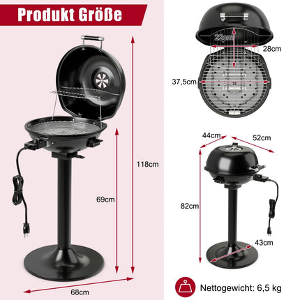 Elektriskais BBQ grils ar noņemamu nepiedegošu resti, melns