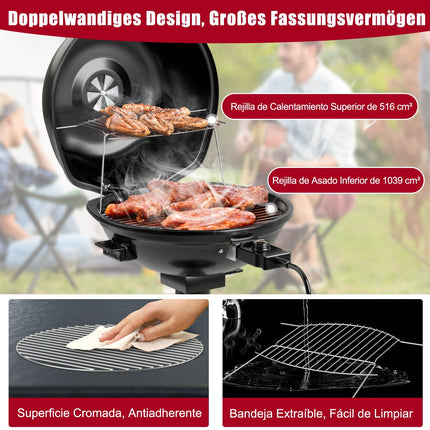 Elektriskais BBQ grils ar noņemamu nepiedegošu resti, melns