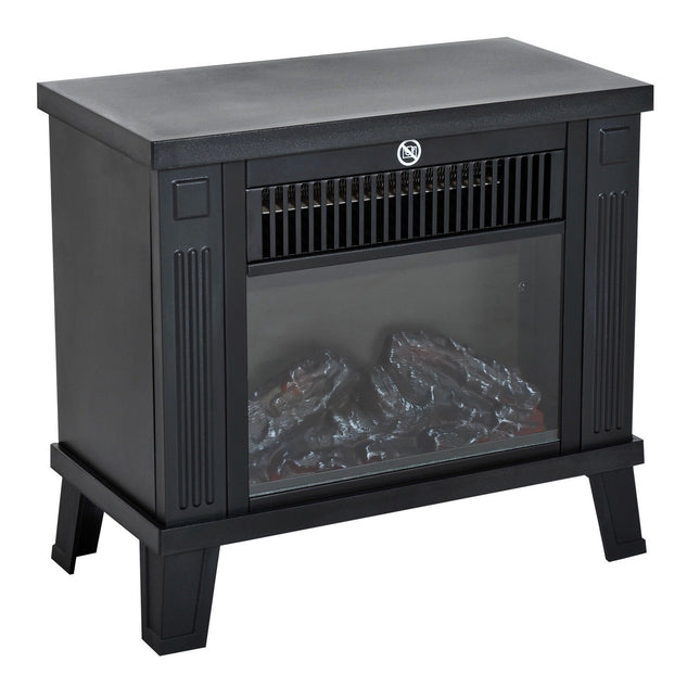 Elektriskais kamīns Elektriskā kamīna krāsns stāvkamīns ar liesmas efektu 600/1200W, metāls, melns, 34x17x31 cm