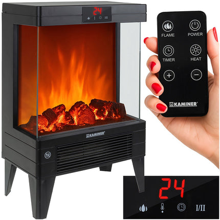 Elektriskais kamīna sildītājs, 2000 W, liesmas efekts, tālvadības pults
