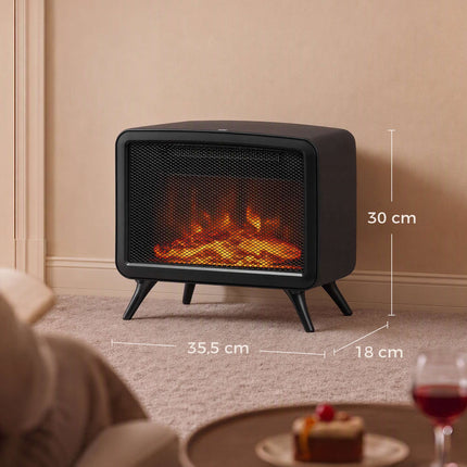 Electric Fireplace Heater 800/1600W with 3D Flame Effect, Thermostat, Black