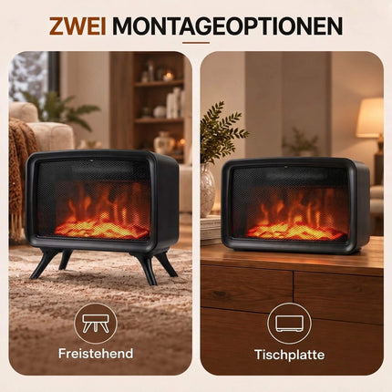 Electric Fireplace Heater 800/1600W with 3D Flame Effect, Thermostat, Black
