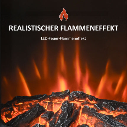 Elektriskais kamīns ar LED liesmu, 1000W/2000W, melns