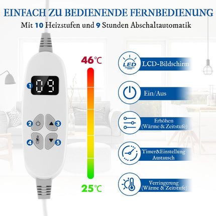 Elektriski apsildāma sega, 9 siltuma līmeņi, 9 stundu taimeris, zila