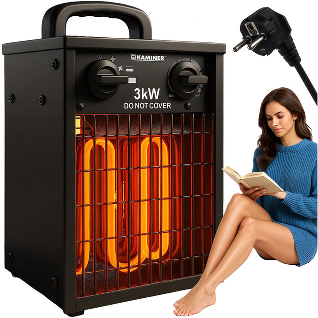 Elektriskais sildītājs 3000 W ar termostatu, IPX4 aizsardzība
