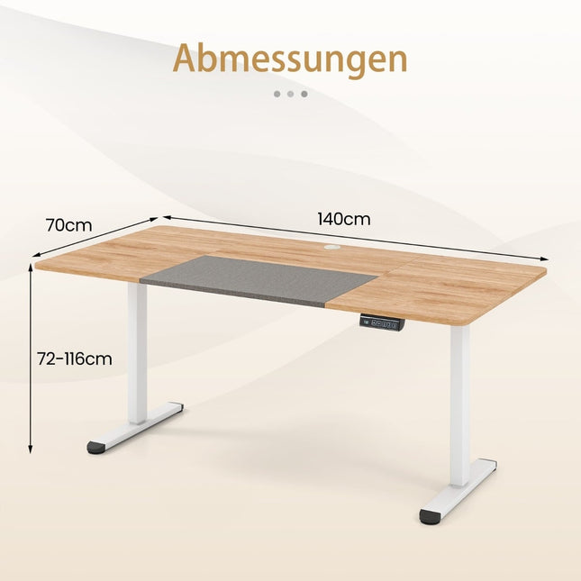 Elektriski augstumā regulējams rakstāmgalds, 140x70 cm, ergonomisks sēdus/stāvus regulējams