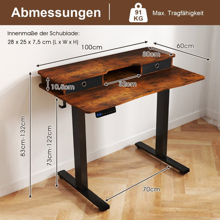Elektriski augstumā regulējams rakstāmgalds ar monitora statīvu, 100x60 cm