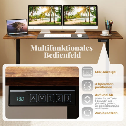 Elektriski augstumā regulējams rakstāmgalds, 140x70 cm, brūns