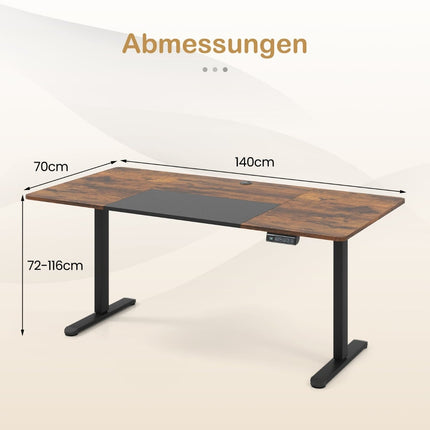 Elektriski augstumā regulējams rakstāmgalds, 140x70 cm, brūns