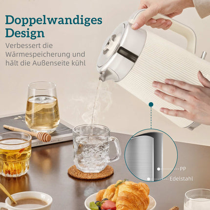 Elektriskā tējkanna 1,7 l 2200 W un 4 šķēļu tosteris, krēmbalts