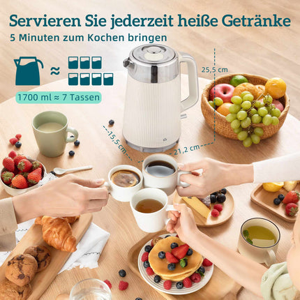 Elektriskā tējkanna 1,7 l 2200 W un 4 šķēļu tosteris, krēmbalts