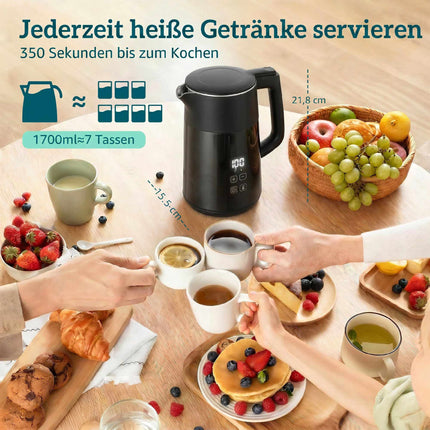 Elektriskā tējkanna 1,7 l, 2200 W, LED displejs, siltuma uzturēšanas funkcija, automātiska izslēgšanās