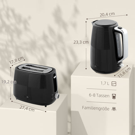 Elektriskā tējkanna un tostera komplekts, 1,7 l, nerūsējošais tērauds, melns