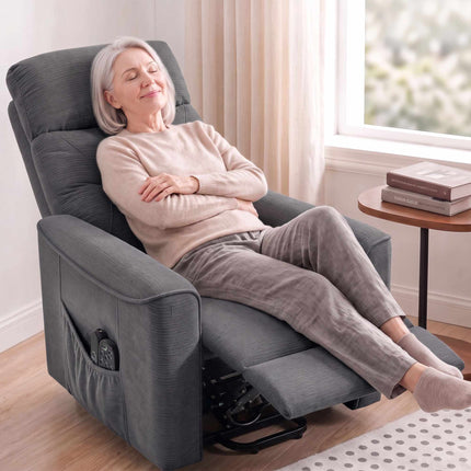 Electric Lift Recliner Chair with Massage and Heat, Dark Grey, Chenille, USB