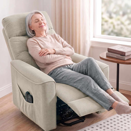 Electric Lift Recliner Chair with Massage and Heat, Greige, Chenille, USB
