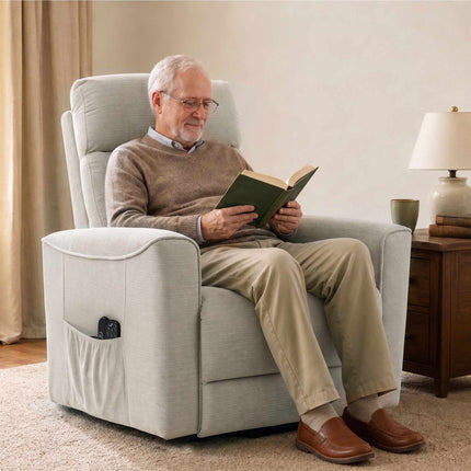 Electric Lift Recliner Chair with Massage and Heat, Greige, Chenille, USB