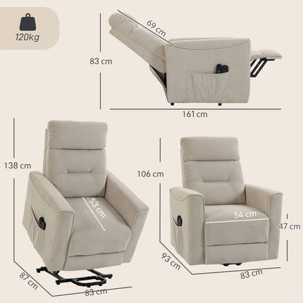 Electric Lift Recliner Chair with Massage and Heat, Greige, Chenille, USB