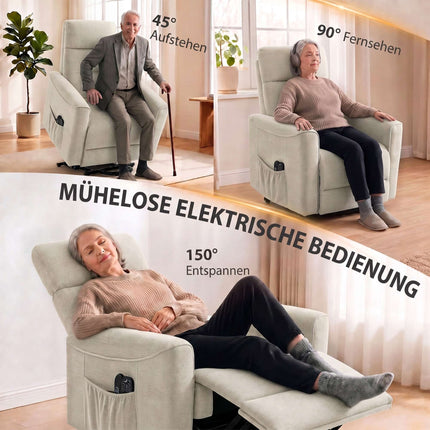 Electric Lift Recliner Chair with Massage and Heat, Greige, Chenille, USB