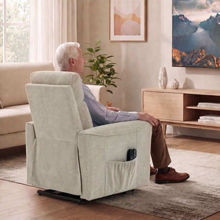 Electric Lift Recliner Chair with Massage and Heat, Greige, Chenille, USB