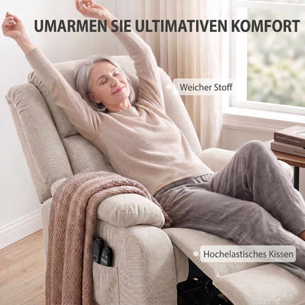 Electric Lift Recliner Chair with Massage and Heat, Remote Control, Beige