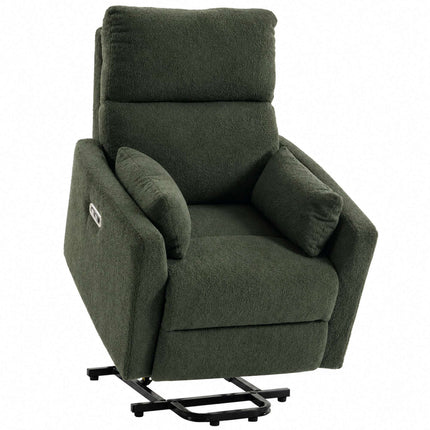 Electric Lift Recliner Chair with Massage and Heat, Teddy Fleece, Dark Green