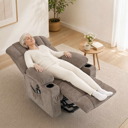 Electric Lift Recliner Chair with Massage and Heat, USB Charging, Brown