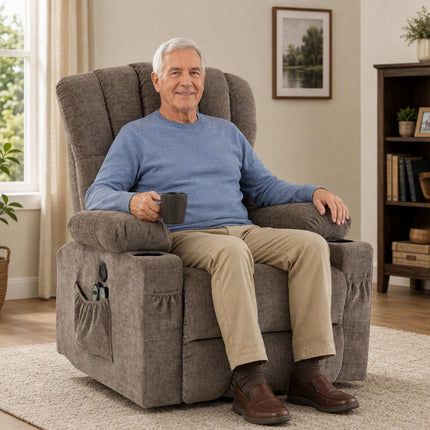 Electric Lift Recliner Chair with Massage and Heat, USB Charging, Brown