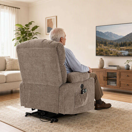 Electric Lift Recliner Chair with Massage and Heat, USB Charging, Brown
